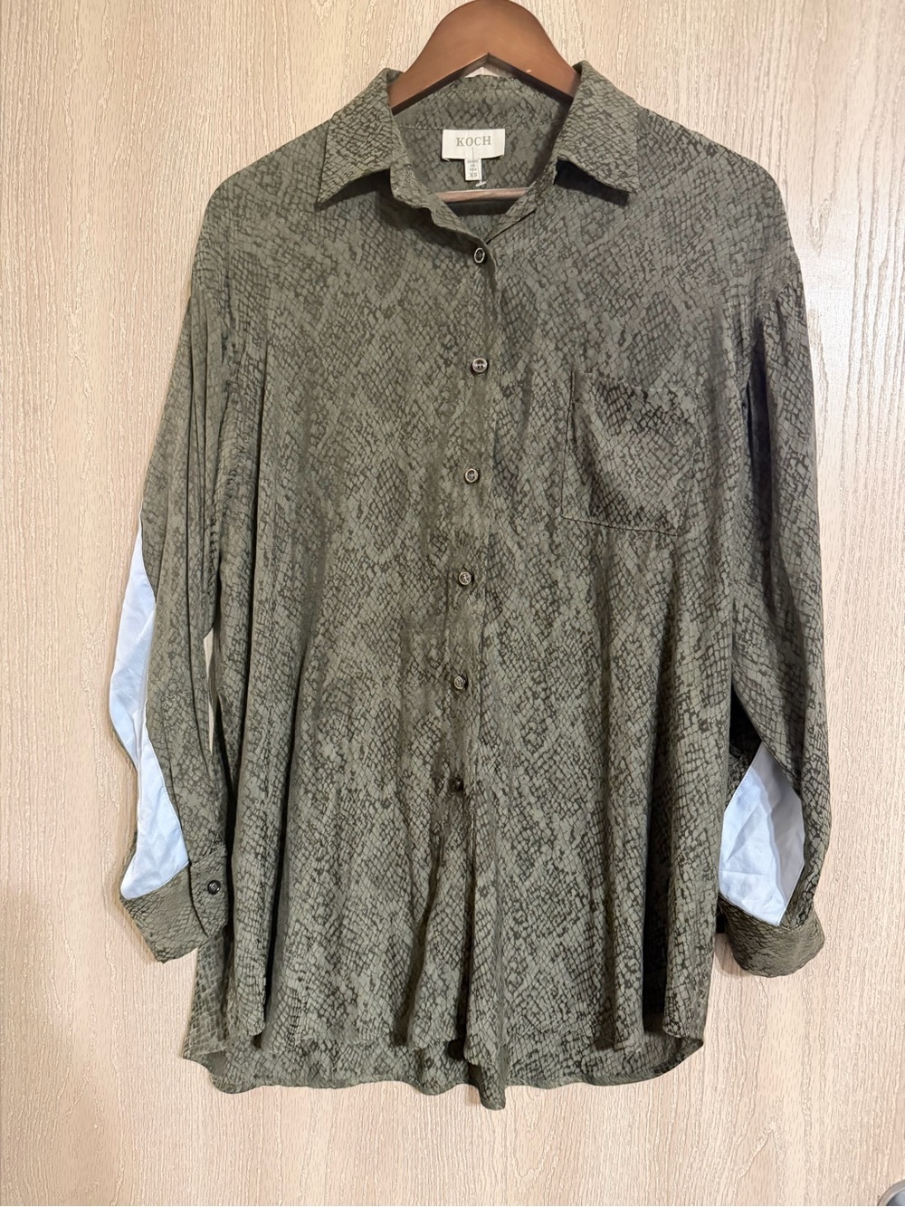Koch Olive Green Snake-Print Button-Up Shirt